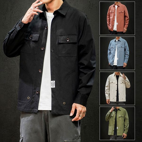 

men's plus size solid color shirt men's casual jacket work shirt multi pocket shirts for men non iron shirts green slim fit, White;black