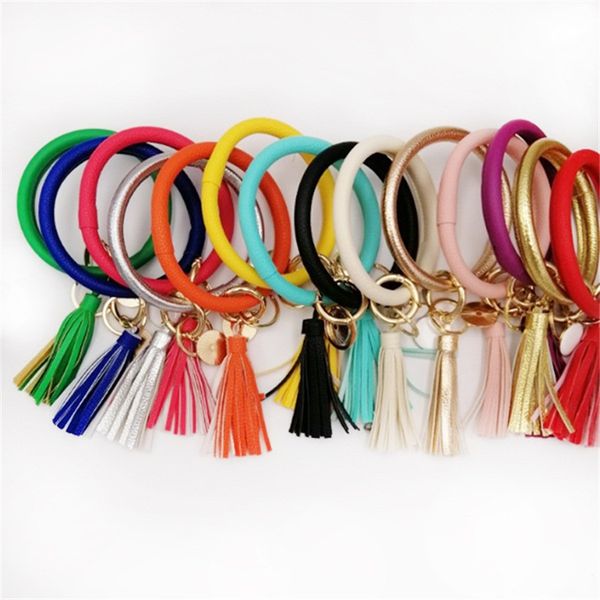 

tassel charms leather wristbands pu key ring wafer bracelets drip oil pendant bangles fashion selling with various style 8 5bya j1