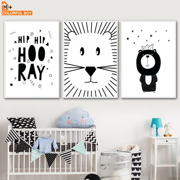 

lion quotes nursery wall art canvas painting cartoon nordic posters and prints black white wall pictures for girl boy kids room