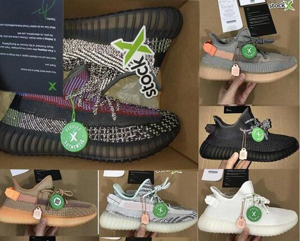 

with box stock x kanye west yecheil reflective running shoes women mens trainers reflective luminous sports designer shoes size 36-48
