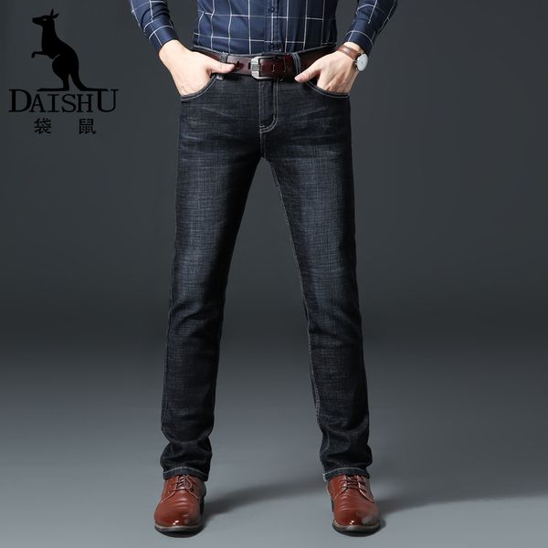 

daishu mens warm thick straight jeans slightly elasticity gray fashion jeans cotton quick drying designer classic male denim, Blue