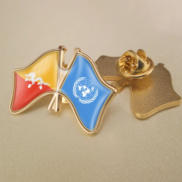 

united nations and bhutan crossed double friendship flags lapel pins, Gray