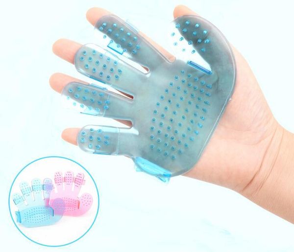 

pet brush golve clear mitt deshedding gentle pet grooming massage bathing brush comb blue and pink