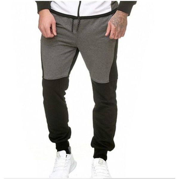

2019 winter new men fleece stitching sports casual color matching trousers gym running jogging pants, Black;blue