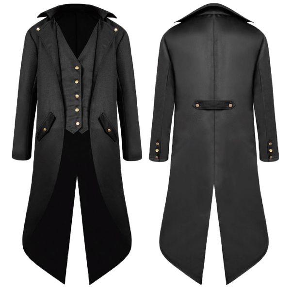 

new winter men's gothic medieval windbreaker jacket tuxedo steampunk vintage victorian long sleeve turtleneck warm coat, Black;brown