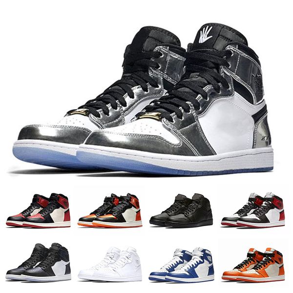 

Mens High OG Basketball Shoes 1s White Black Chameleon Shadow Toe Elephant Print Chicago Royal Track Red Sneaker Size 36-47
