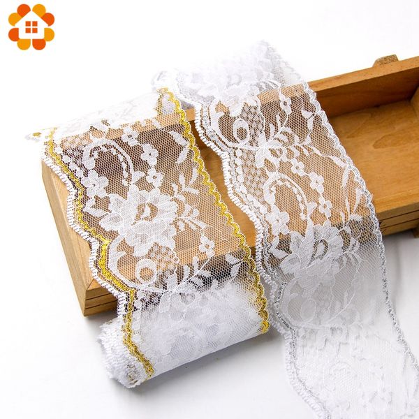 

10yards 8cm gold/silver edge lace embroidered ribbon soft net lace fabric handmade diy sewing decoration wedding party supplies, Pink;blue