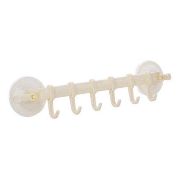 

6 hooks space saving wall mounted home door punching organizer sucker hanger kitchen bathroom plastic towel rack