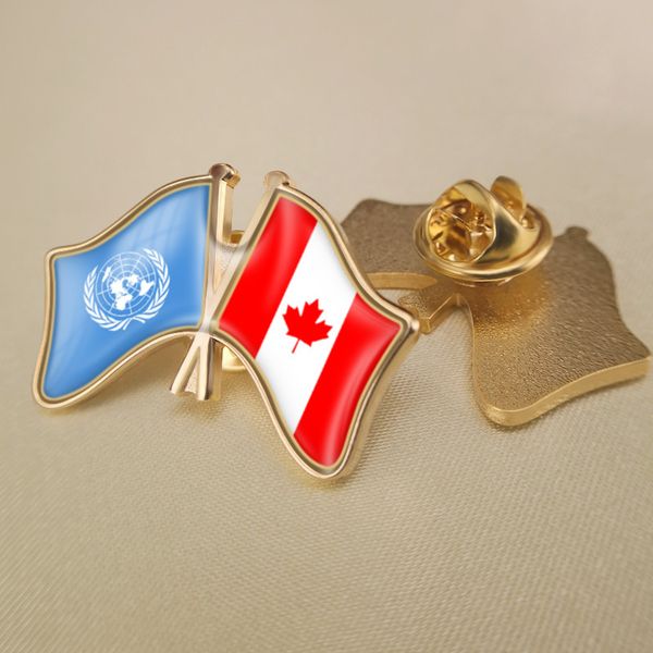 

united nations and canada crossed double friendship flags lapel pins, Gray