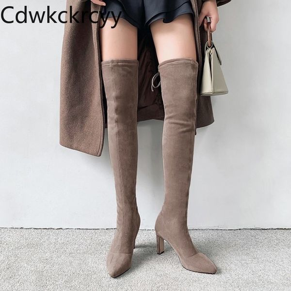

winter the new fashion pointed elastic force tall tube over the knee boots plus cashmere keep warm high heel women boots 34-43, Black