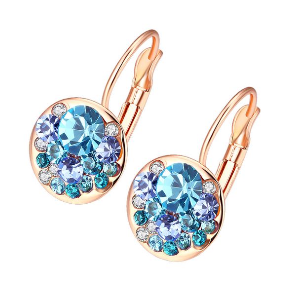 

new 1pair crystal silvery blue korean golden silvery zircon round stone earrings for woman girls dangle earrings jewelry, Silver