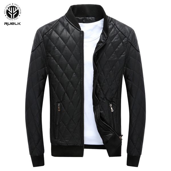 

ruelk 2020 new men's autumn and winter clothing student leather coat plus velvet sarm jacket stand collar cotton clothing cold, Black