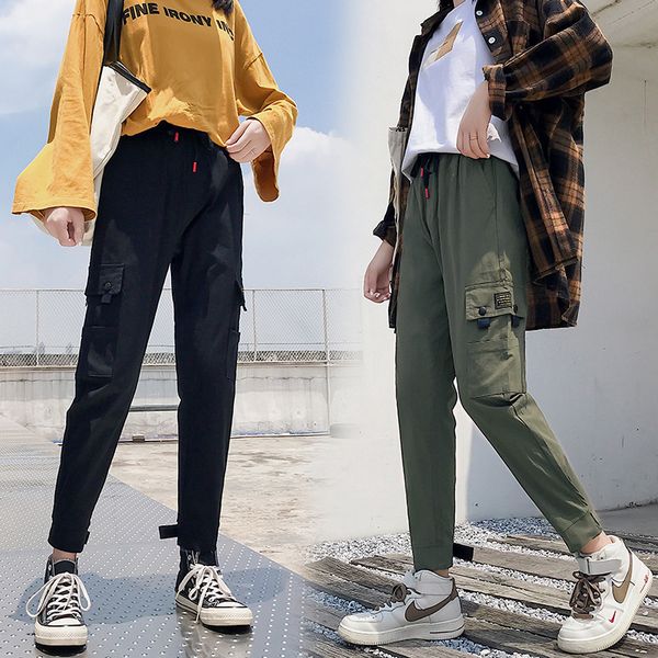 

autumn ins bib overall women's loose-fit bf french high-waisted handsome beam leg students hiphop slimming chic straight-leg pan, Black