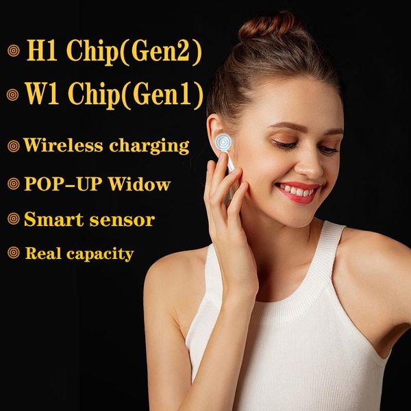 

H1 chip wirele charging generation 2 w1 chip bluetooth headphone auto paring earphone with pop up window pk ap2 i19 i100 i200 tw