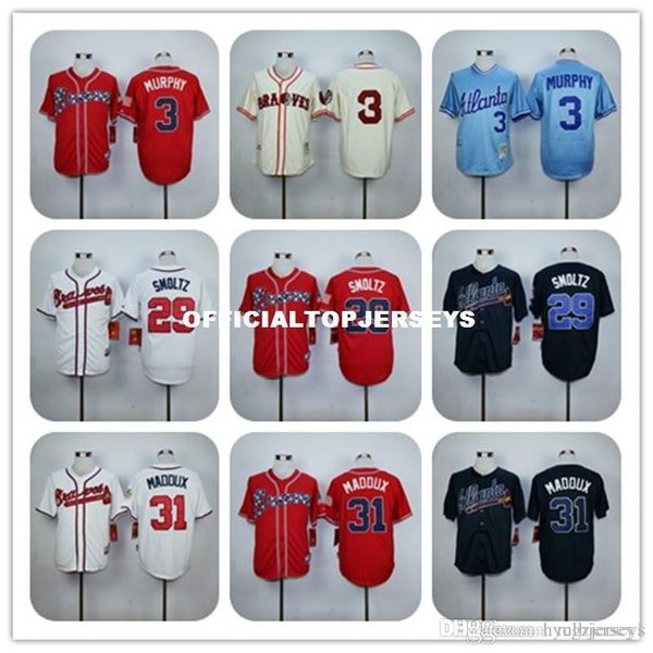 

new fabric flexbase version 3 dale murphy 29 john smoltz retro jerseys color green red white gray black jersey, Black;blue