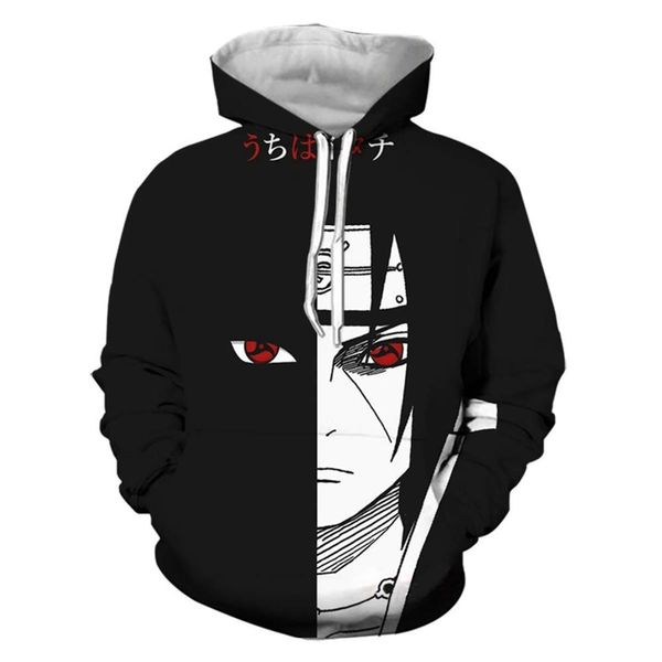 

naruto hoodie coat sweatshirts kakashi akatsuki sasuke o'brien 3d hoodies pullovers men women outerwear hoodie jacket 2019, Black