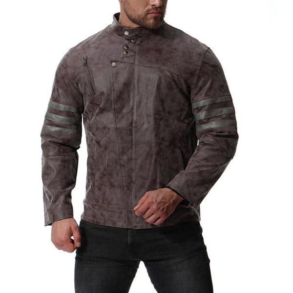 

2019 autumn large size men's wear vintage retro locomotive leather coat europe and america fashion-sportsman leather jacket b022, Black