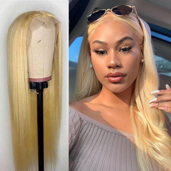 

full lace human hair wigs 26 inch long brazilian straight remy 613 blonde ombre color glueless full lace wigs with baby hair, Black;brown