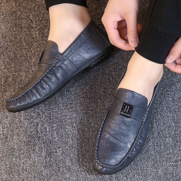 

leisure solid spring autumm men light loafers comfy fashion soft flat driving shoes classics concise slip on shoes, Black