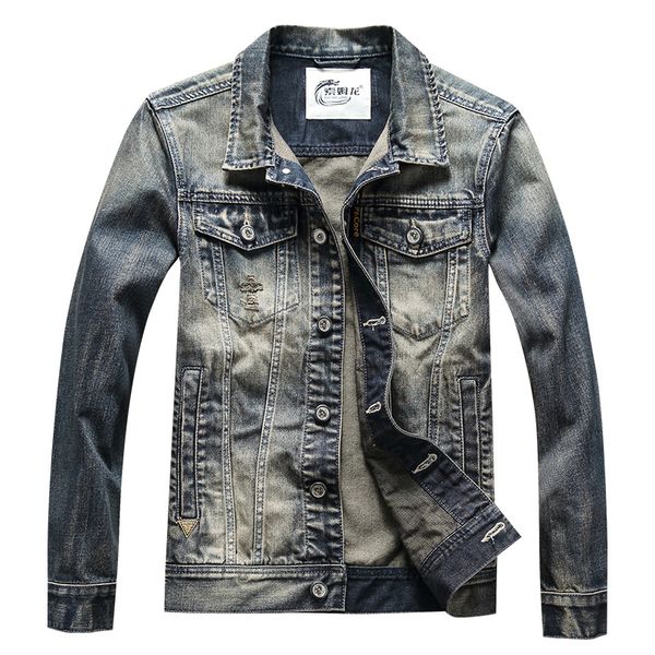 

mens привет-стрит рваные джинсы куртки синий омывается проблемные denim man slim fit streetwear hiphop винтажная куртка перевозка груза паде, Black;brown