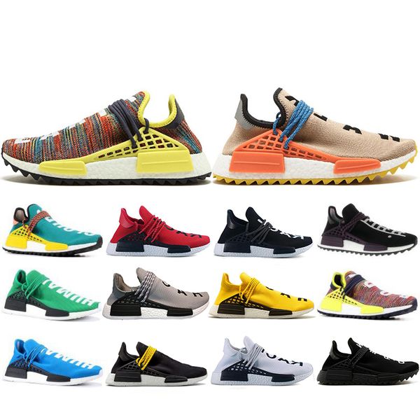 

with box human race hu trail pharrell williams running shoes men nerd black cream mens trainer women designer sports sneakers size 5-12