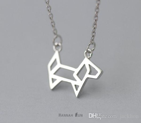 

10pcs- n126 small pet dog necklace outline puppy necklace lovely pup necklace origami dog necklaces cute animal necklaces for women, Silver