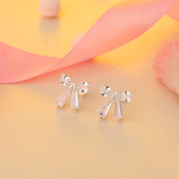 

trendy bow bowknot zircon stud earrings for women charm gold/silver color earrings jewelry gift, Golden;silver