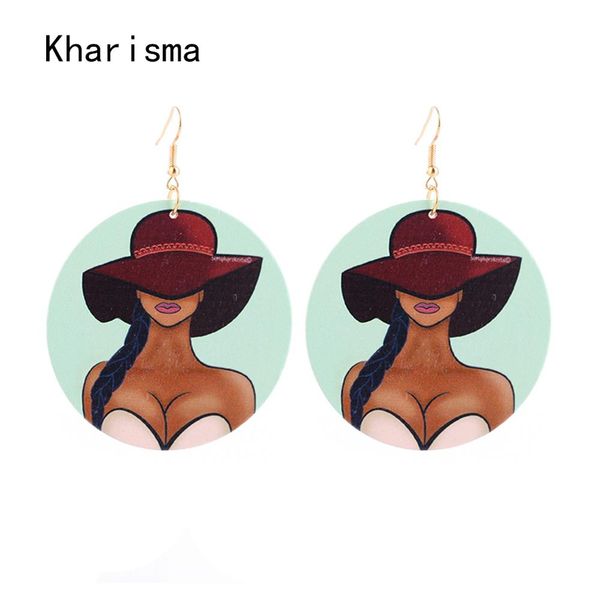 

kharisma 2019 summer beach round wooden pendant jewelry for lady girls fashion long statement dangle drop earrings wedding gifts, Silver