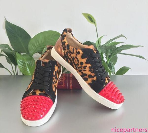 

original box] men shoes red bottom sneaker luxury party wedding shoes,genuine leather louisfalt spikes lace-up casual shoe 5colors 36-47 k1