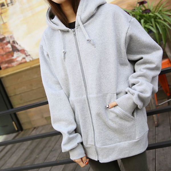 

autumn spring fashion hooded outwear hoodies women casual long sleeve zip-up sweatshirts loose ladies streetwear winter, Black