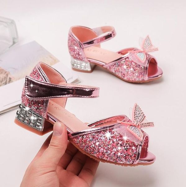 

girls sandals rhinestone butterfly pink latin dance shoes children summer high heel princess performance shoes kids sneakers, Black;red