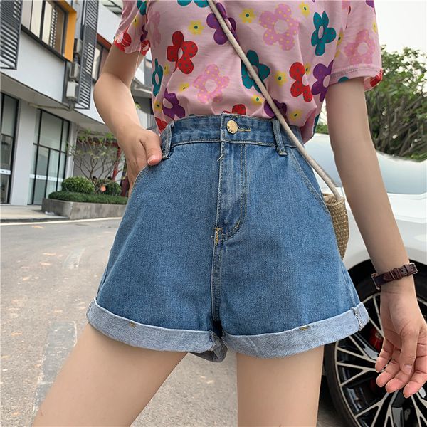 

women's jeans aurkrrvn summer high waist denim shorts women casual loose ladies fashion roll up hem pocket female, Blue