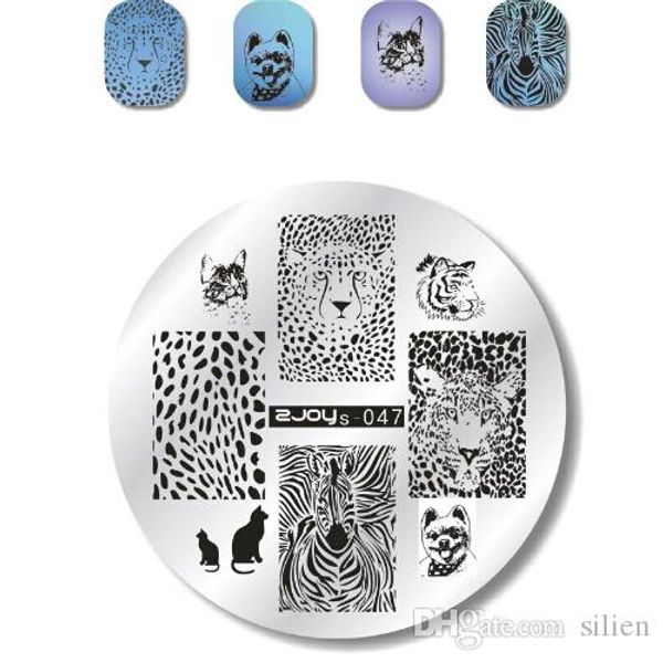 Set di modelli per piastre per timbri rotondi per nail art da 5,5 cm. Piatto per manicure con immagine di pizzo rosa, fiore animale carino