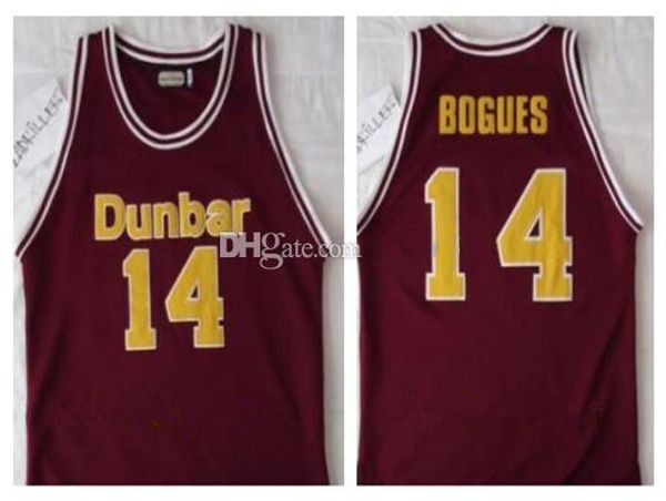 

#14 tyrone muggsy bogues dunbar poets basketball jersey high school retro classic mens stitched custom number and name jerseys, Black;red