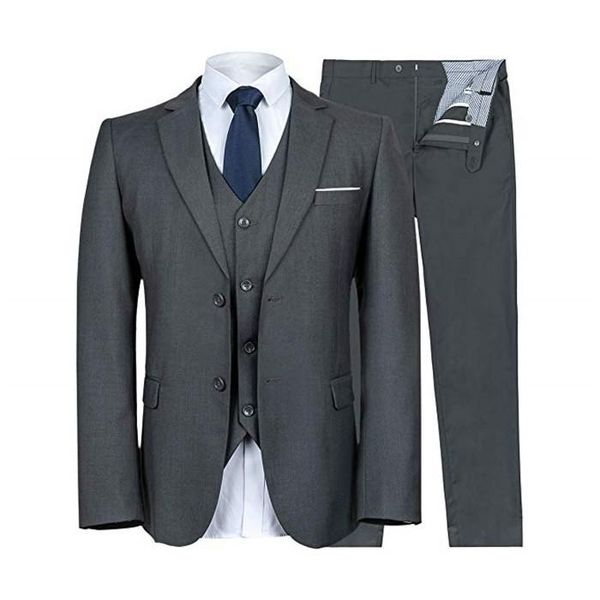 

classic notch lapel wedding tuxedos slim fit suits for men groomsmen suit three pieces prom formal suits (jacket+pants+vest+tie) 576, Black;gray