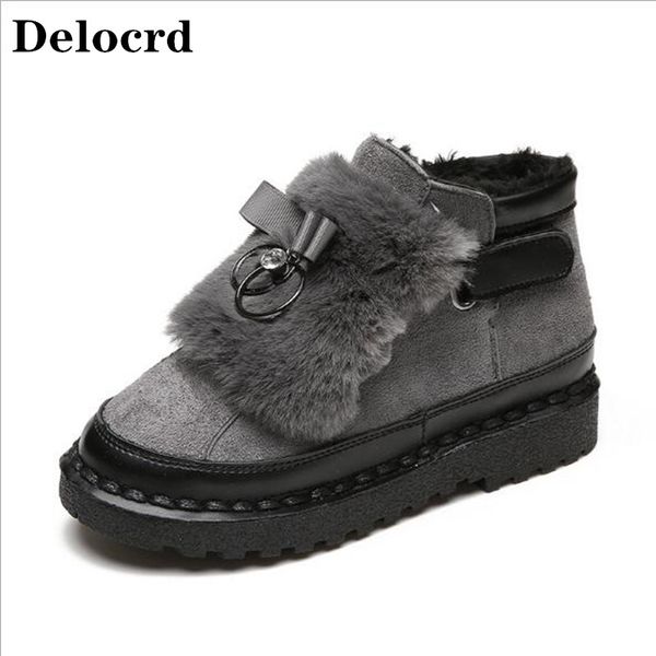 

fur shoes winter new rhinestone women's cotton shoes plus velvet warm casual large size thick snow boots women, Black