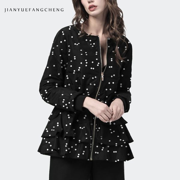 

women winter ruffle peplum down jacket polka dots slim duck down puffer coat warm thicken fashion korean casual jackets, Black