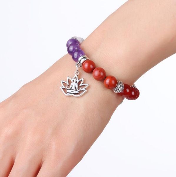 

2019 new design seven color chakra energy bracelets natural black lava stone bracelets 8mm colorful beads bracelets with tree charm, Slivery;golden