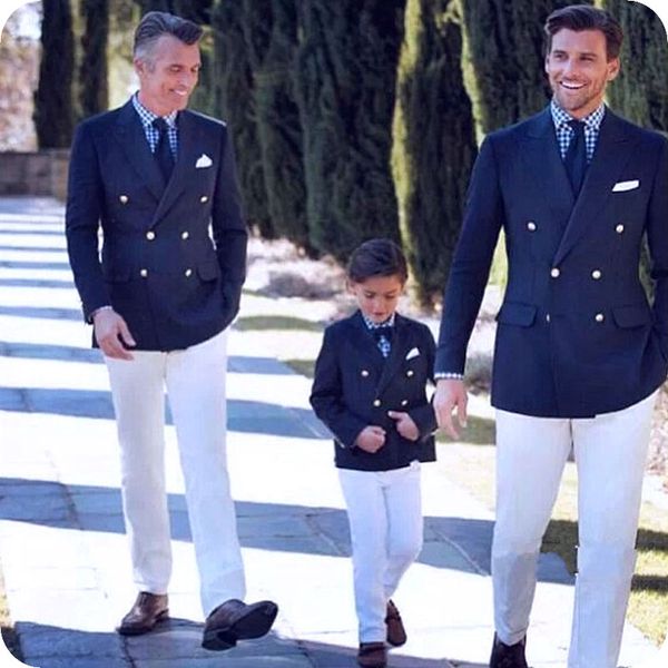 Acheter Fait Sur Mesure Bleu Marine Hommes Costumes Pour Mariage Groom Tuxedo Double Boutonnage Homme Blazer Veste Pantalon Blanc Costume Homme Terno