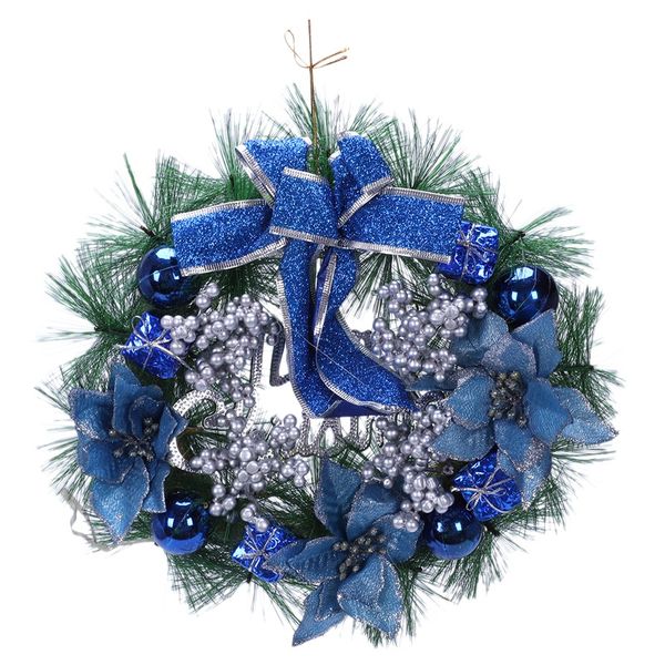 

christmas wreath pine needles christmas decoration for home party, blue 30cm