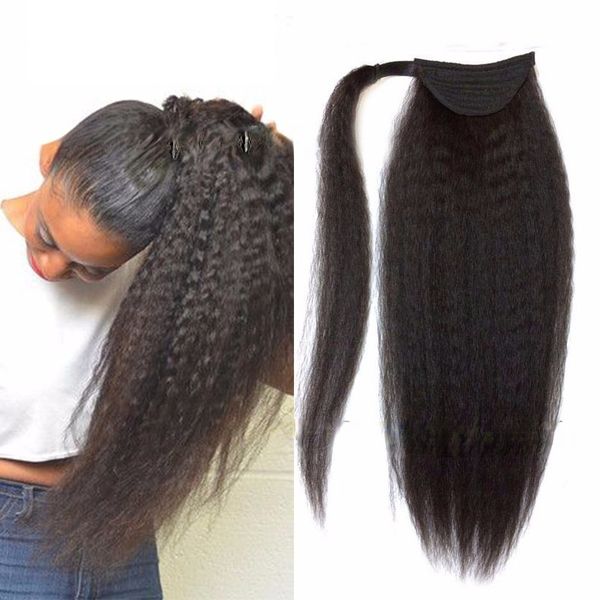 

длинный парик взрыва хвостик afro kinky завитые клип в хвостик наращивание волос synthetic drawstring волос ponytail для женщин, Black