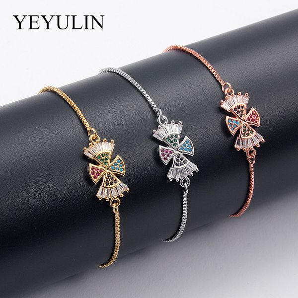 

christmas jewelry gift shiny zircon candy charm bracelet female silver gold color copper chain link women wedding jewelry, Golden;silver