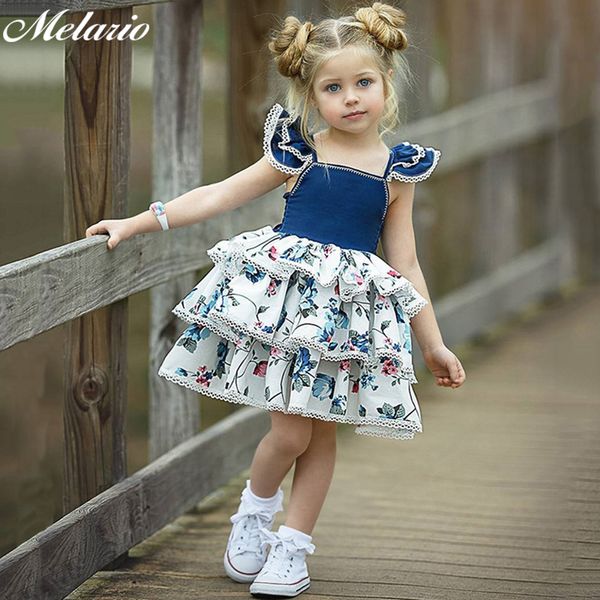 

melario girl dresses fashion girls print dress ins explosion baby vest dress small flying sleeves lace princess cute cake dress y190516, Red;yellow