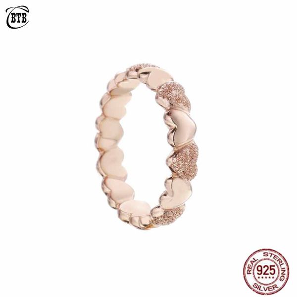 

2019 new original pan 925 sterling silver rings rose matte brilliance heart ring for women wedding party gift fine jewelry, Slivery;golden
