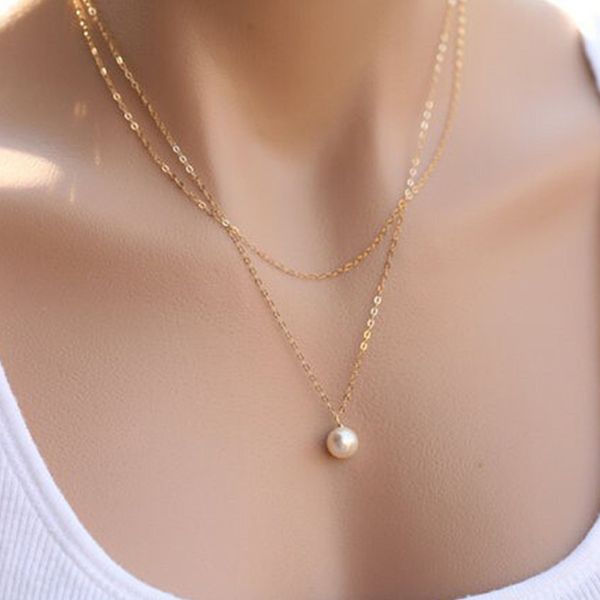 

sweet simple double layer pearl collarbone necklace charming womens choker chain pendant female fashion new year jewelry gifts, Silver