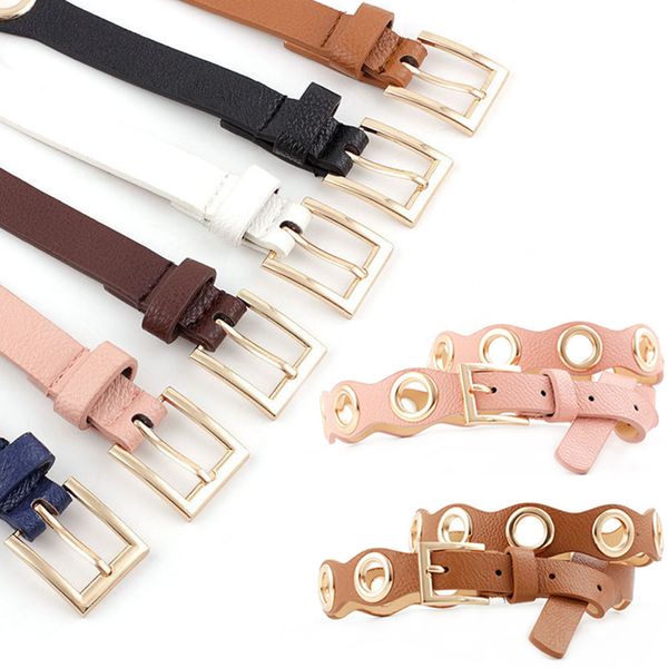 

new style women belt big round hole metal buckle pu leather female waist belt solid color girls waistband cinturones para mujer, Black;brown