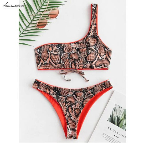 

swimdress off shoulder swimwear womens two piece snakeskin print split swimsuit bikini bandage swimsuit bandeau beachwear, White;black