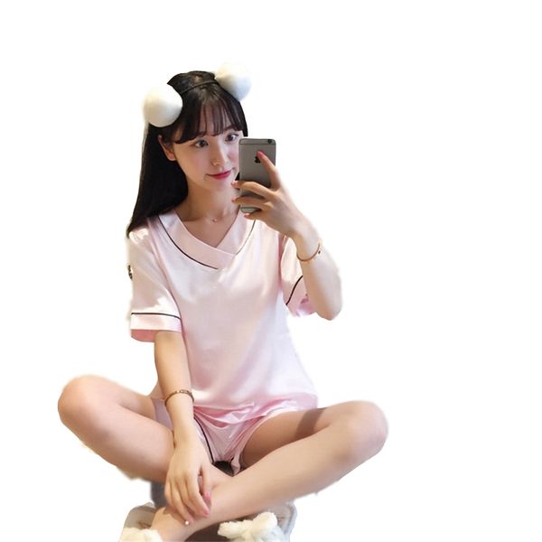 

плюс размер 2018 женщины повседневная твердые v-образным вырезом с коротким рукавом пижамы 2 шт. наборы горячие шорты спортивный костюм пижа, Blue;gray