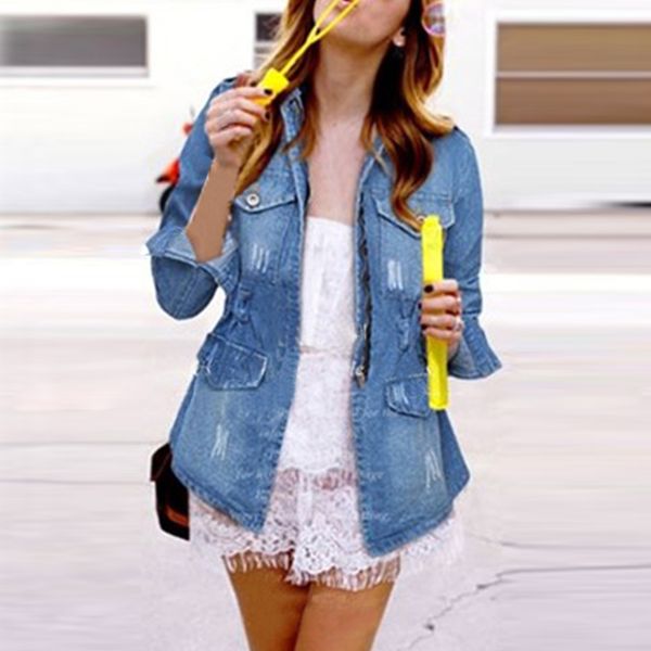 

2019 denim jackets women autumn fashion long sleeve jeans coat casual denim outwear plus size, Black;brown