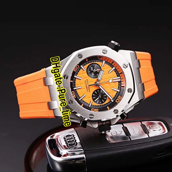 

lxuury new royal diver 26703st.oo.a070ca.01 orange dial black subdial automatic mens watch steel case orange rubber strap sapphire pure_time, Slivery;brown